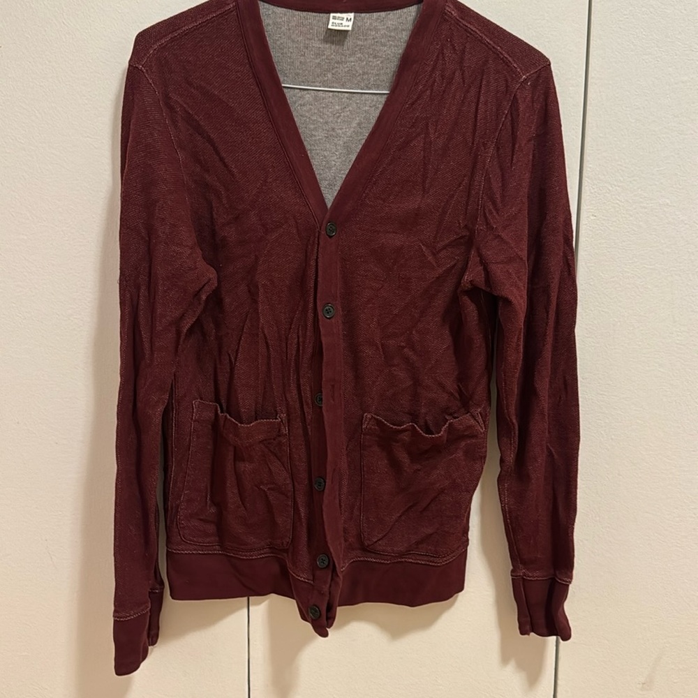 Club Monaco men burgundy wool cardigan size medium